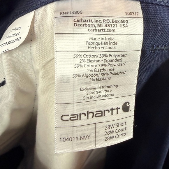 NWT CARHARTT Womans Cargo Pants 104011 in Navy Blue Size 28W Short - Picture 6 of 6